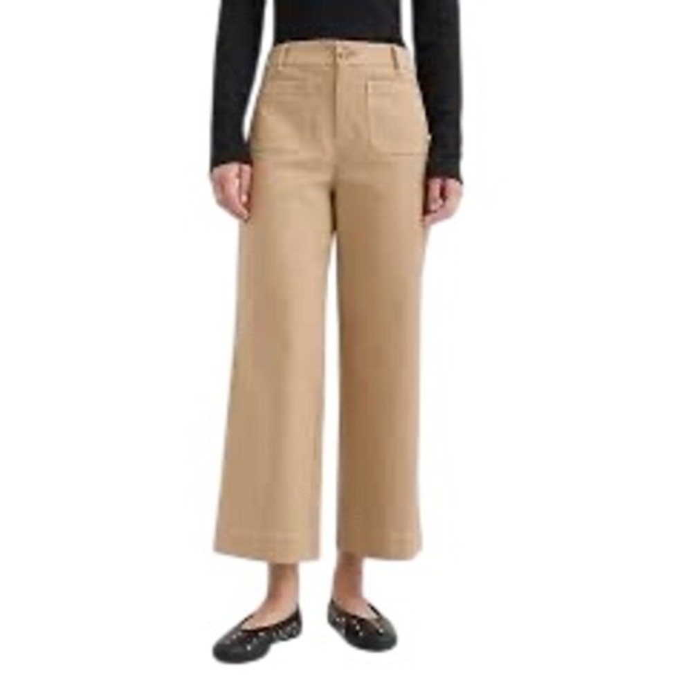 LOFT Womens Palmer Wide Leg Cropped Pants Tan Size 14P Neutral Preppy Casual